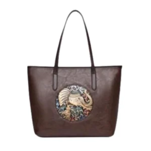 High End Elephant Embossed Women Shoulder Tote Coffee Handbag