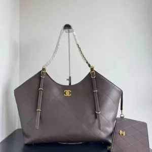 High End Classic 25S Maxi Quilted Tote Coffee Bag With Pouch