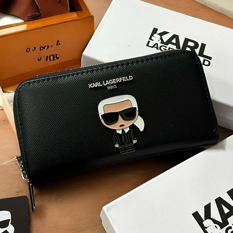 Designer-inspired Ikonik Double Zipper Black Wallet