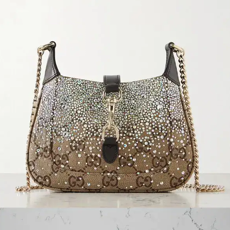 Mirror Quality Jackie Notte Crystal Shoulder Beige Bag