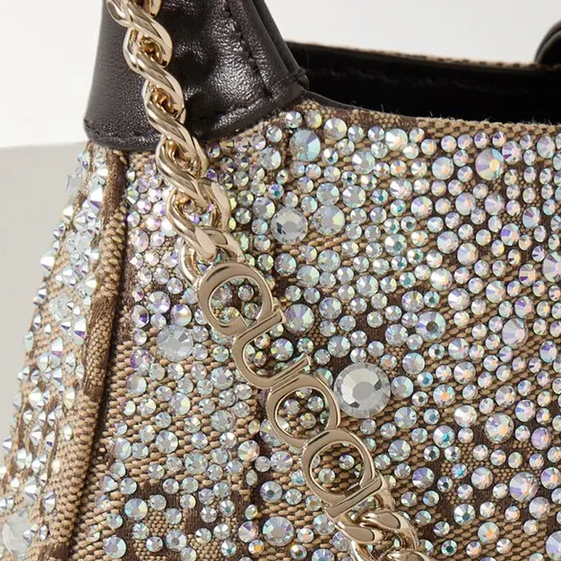 Mirror Quality Jackie Notte Crystal Shoulder Beige Bag