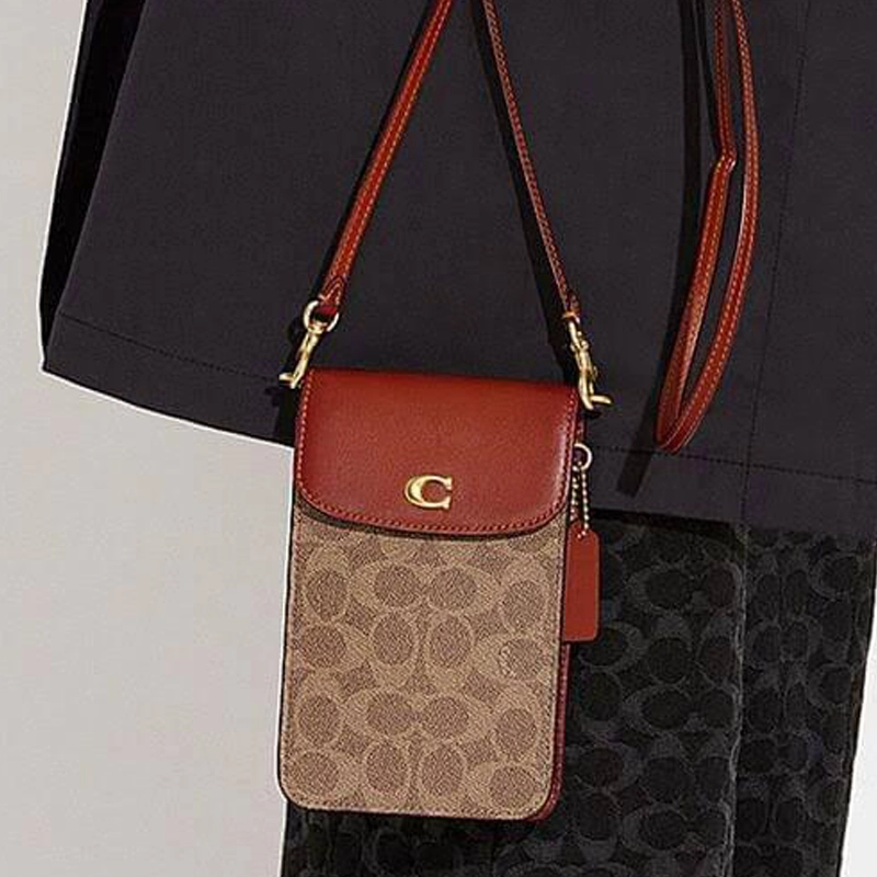 Mirror Quality Phone Medium Signature Crossbody Sling Khaki Tan Handbag