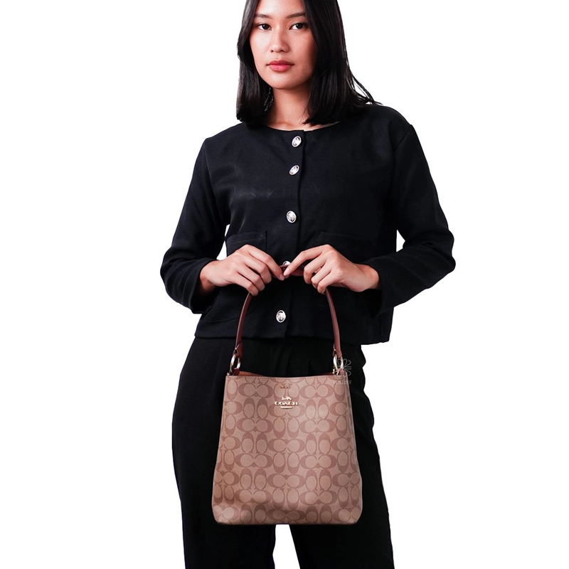 Mirror Quality Town Signature Bucket Khaki Brown Handbag